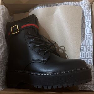 Steve Madden Leather platform combat boots with red and green ankle strap